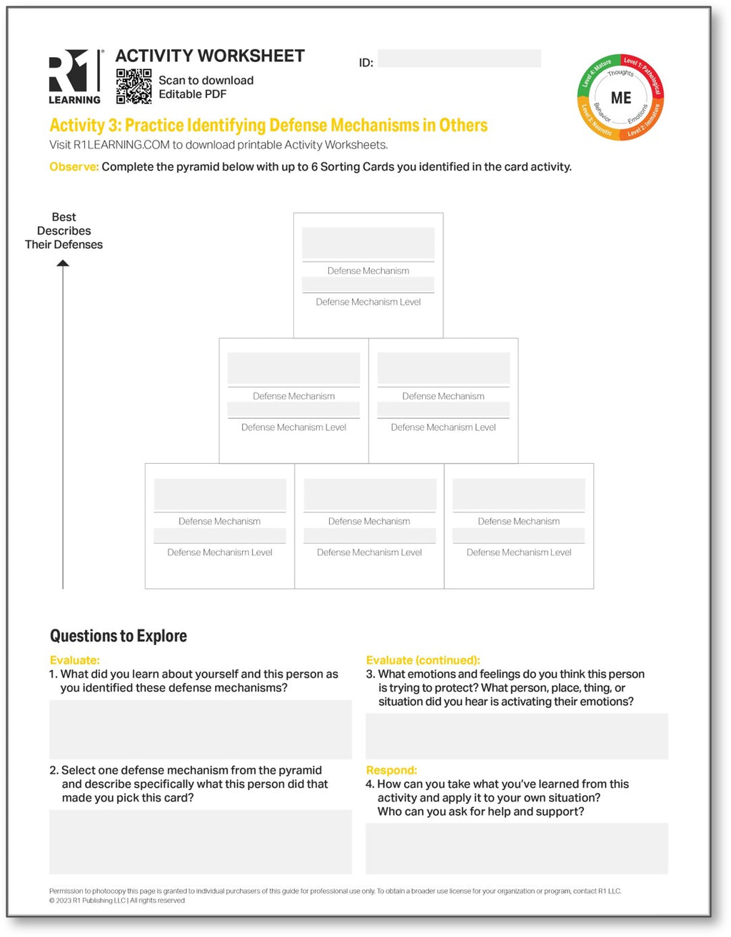 Defense Mechanisms Activity Worksheets