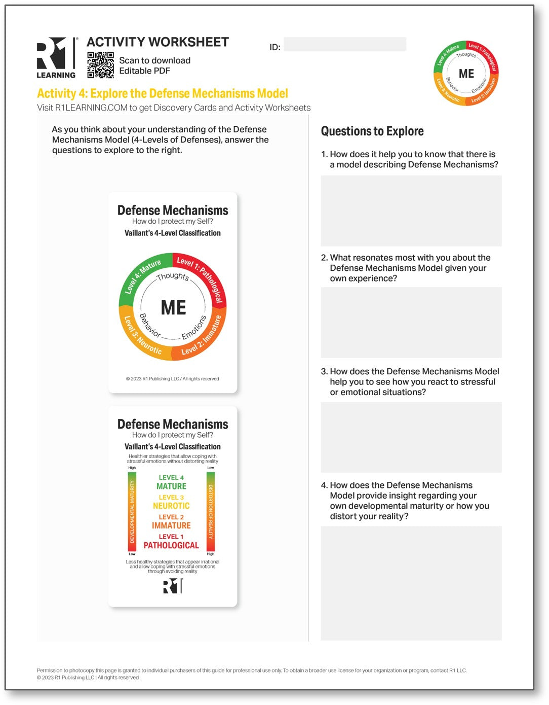 Defense Mechanisms Activity Worksheets