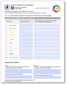 Values Activity Worksheets (Spanish)
