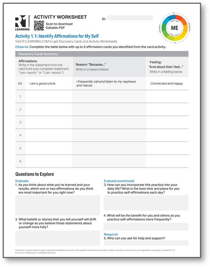 Affirmations Activity Worksheets (English)