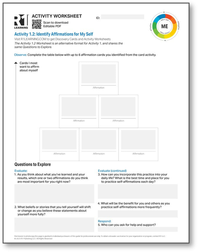 Affirmations Activity Worksheets (English)