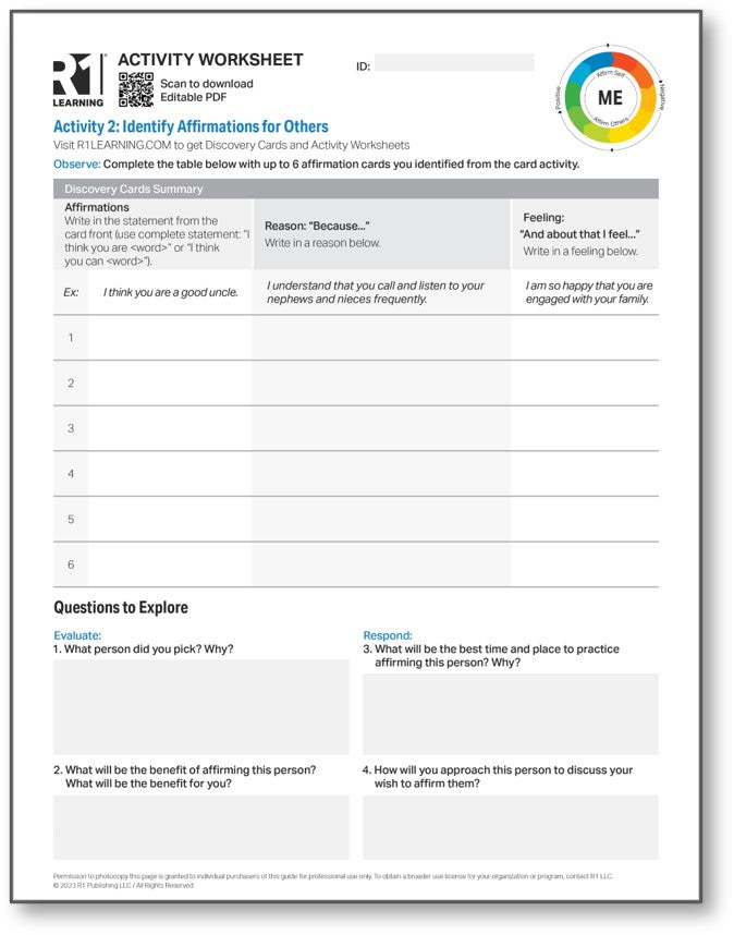 Affirmations Activity Worksheets (English)