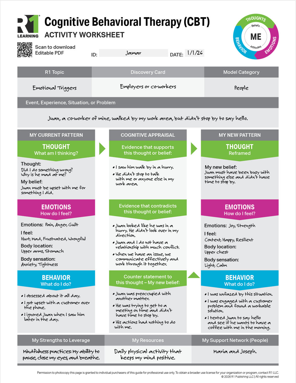 R1 Cognitive Behavioral Therapy (CBT) Worksheet