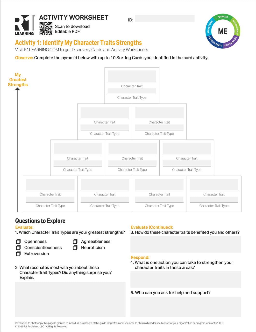 Character Traits Activity Worksheets