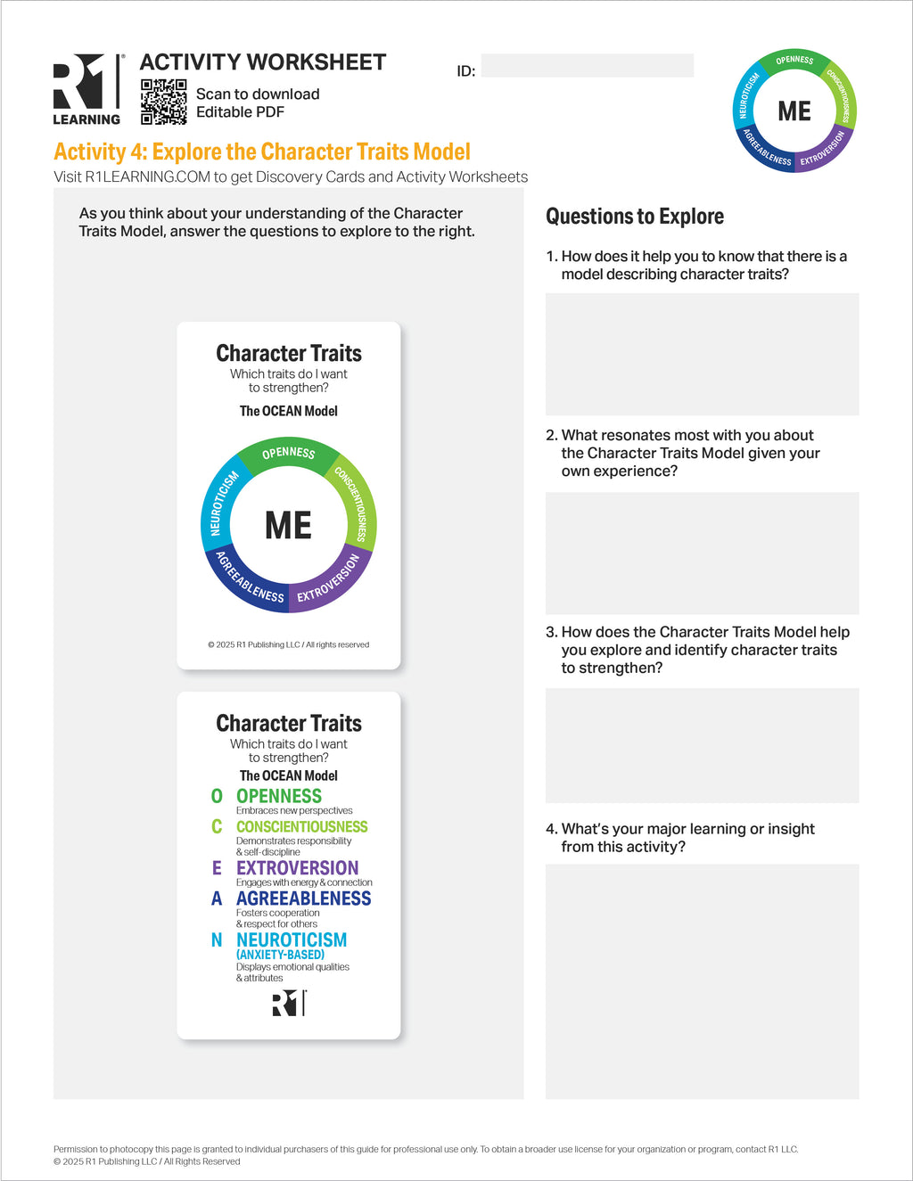 Character Traits Activity Worksheets