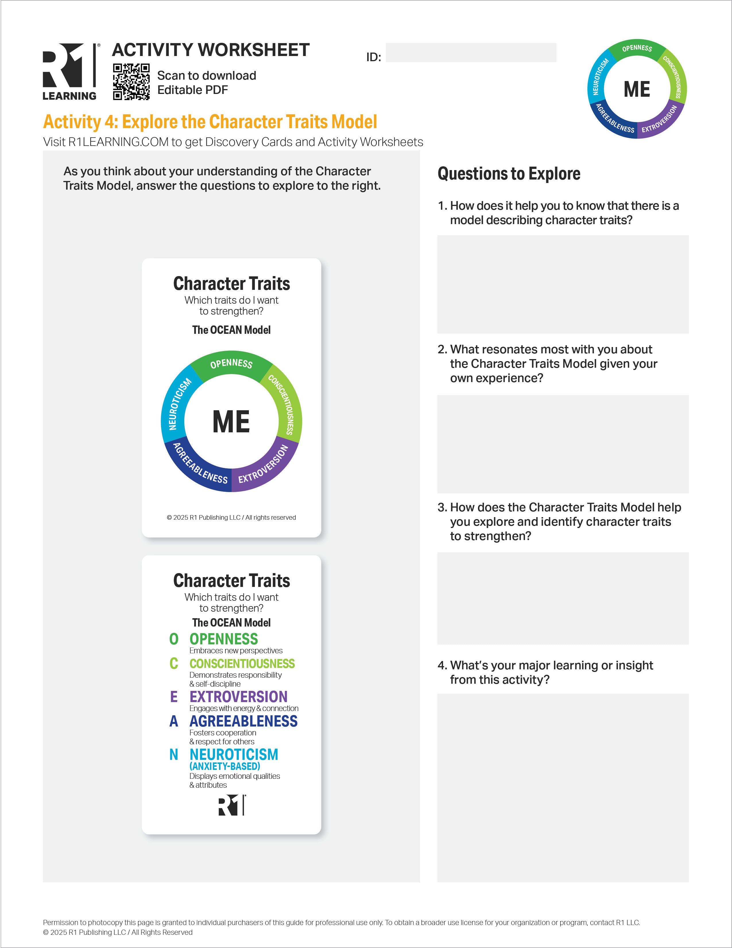 Character Traits Activity Worksheets