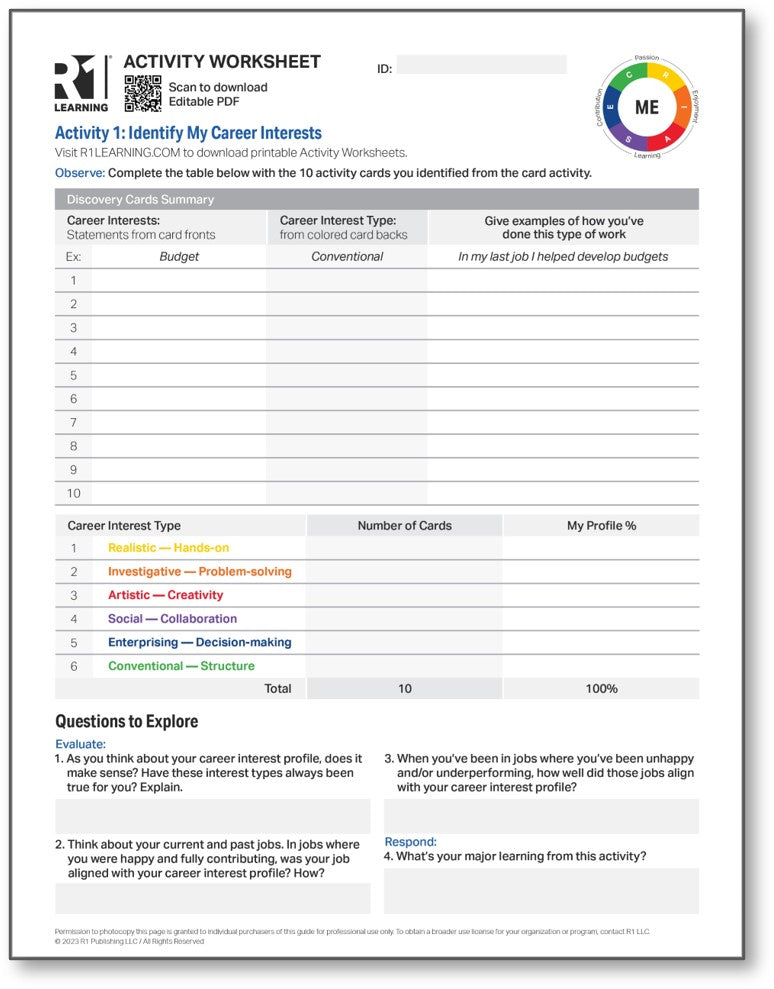 Career Interests Activity Worksheets