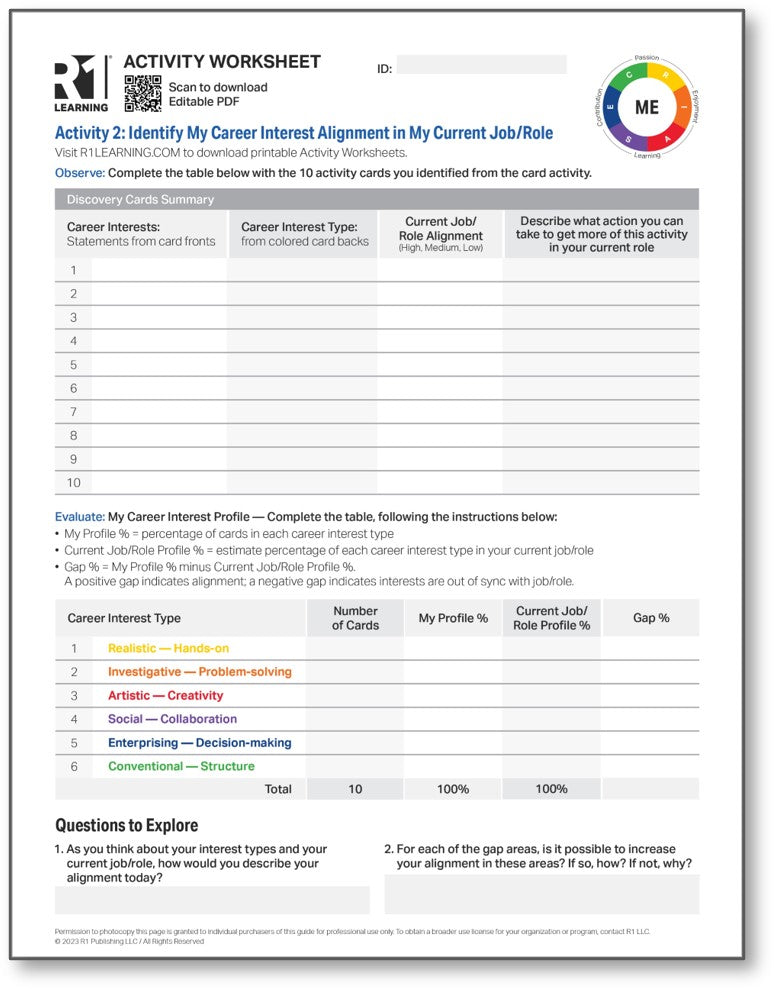 Career Interests Activity Worksheets