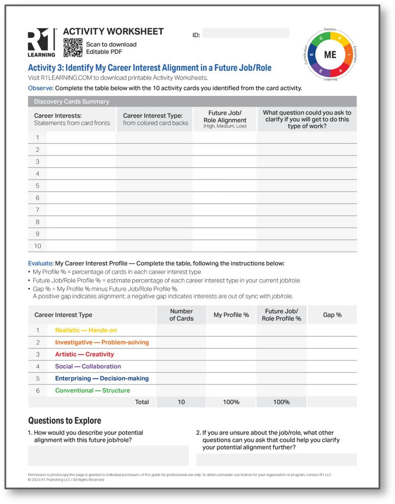 Career Interests Activity Worksheets
