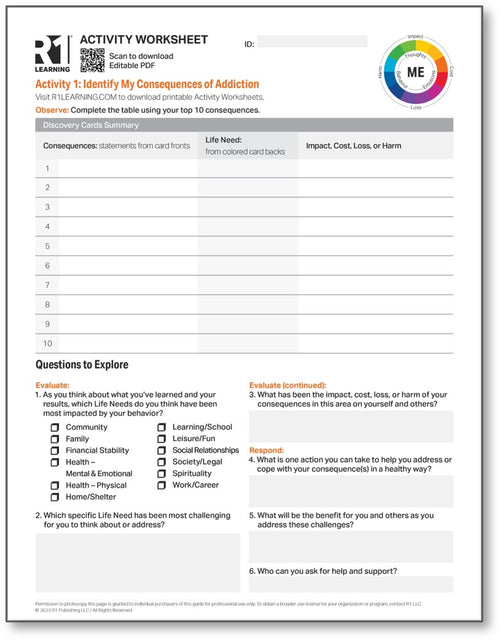 Consequences of High-Risk Behaviors Activity Worksheets