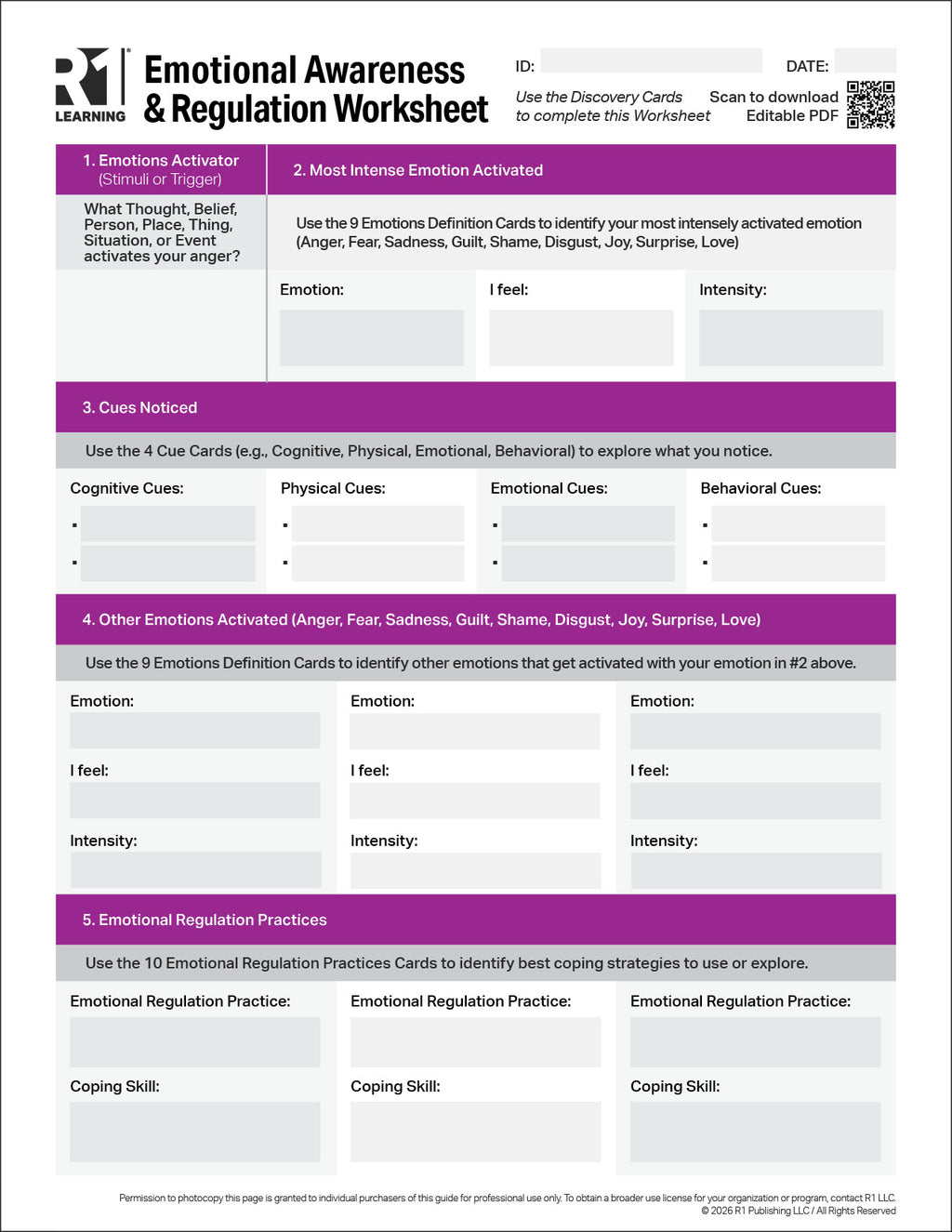 Emotional Regulation Activity Worksheets (English)