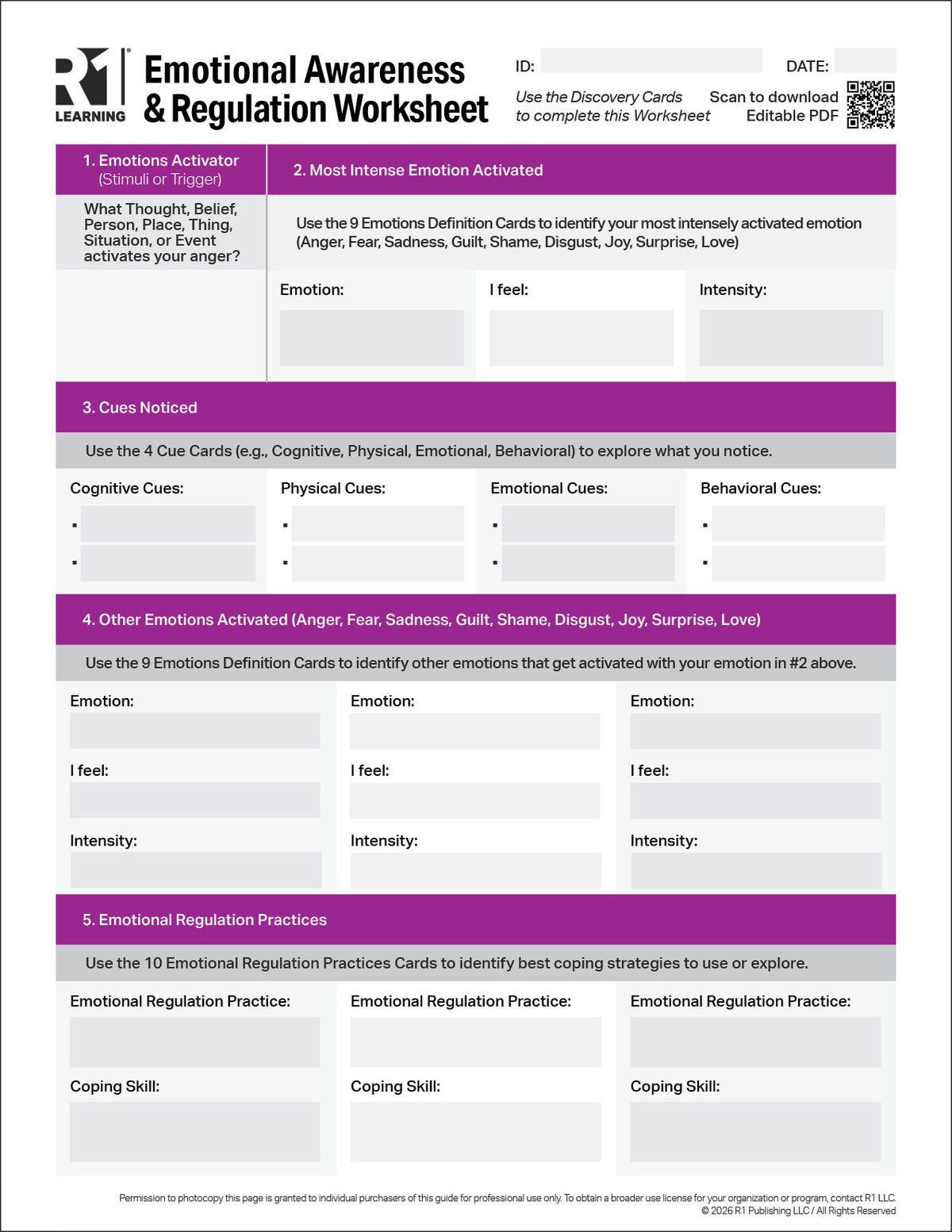 Emotional Regulation Activity Worksheets (English)