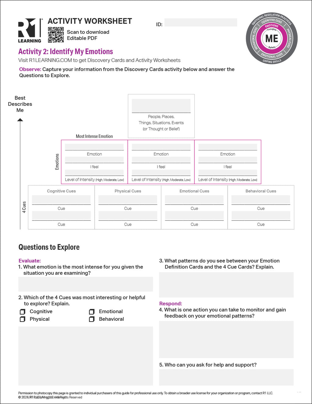 Emotional Regulation Activity Worksheets (English)