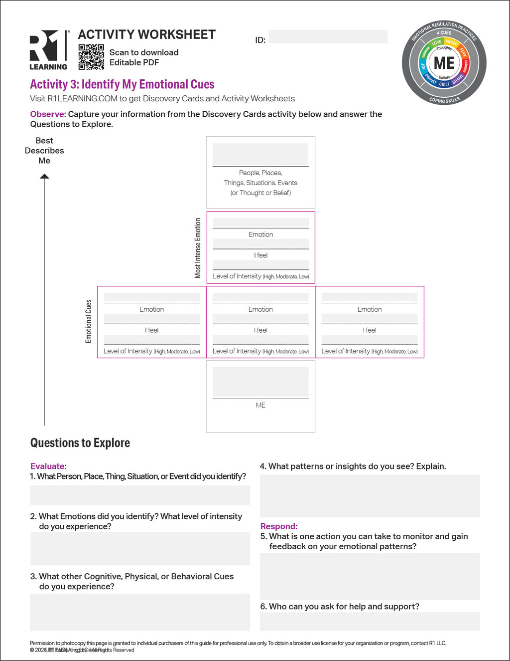 Emotional Regulation Activity Worksheets (English)