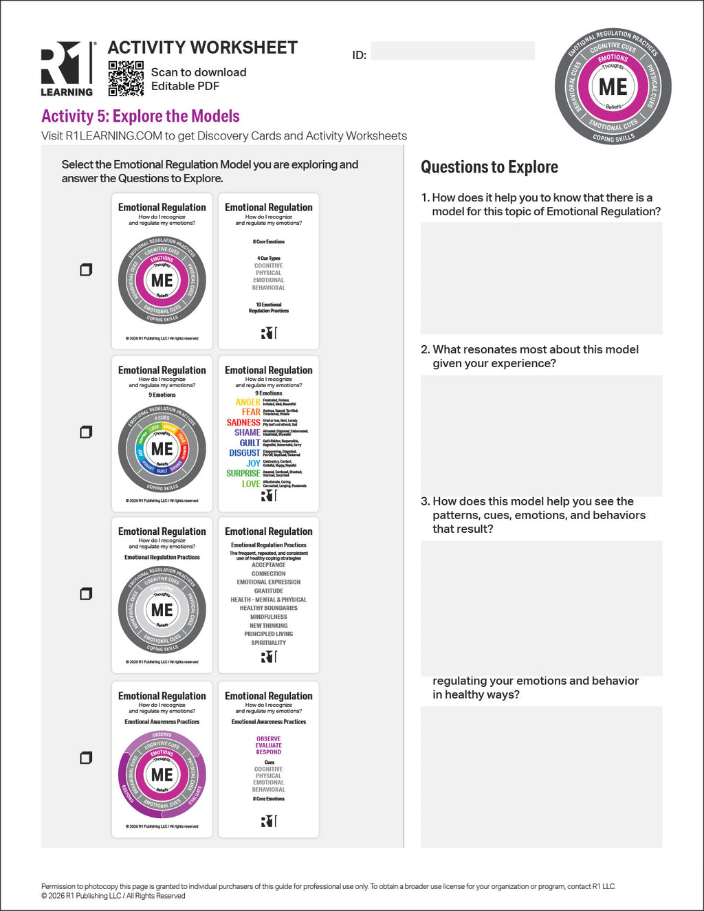 Emotional Regulation Activity Worksheets (English)