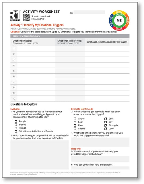 Emotional Triggers Activity Worksheets