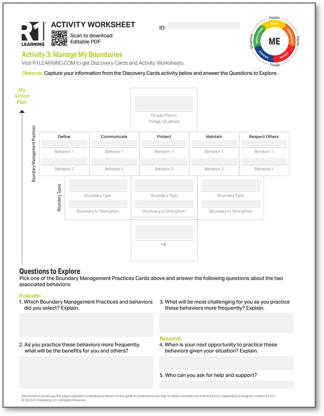 Healthy Boundaries Activity Worksheets