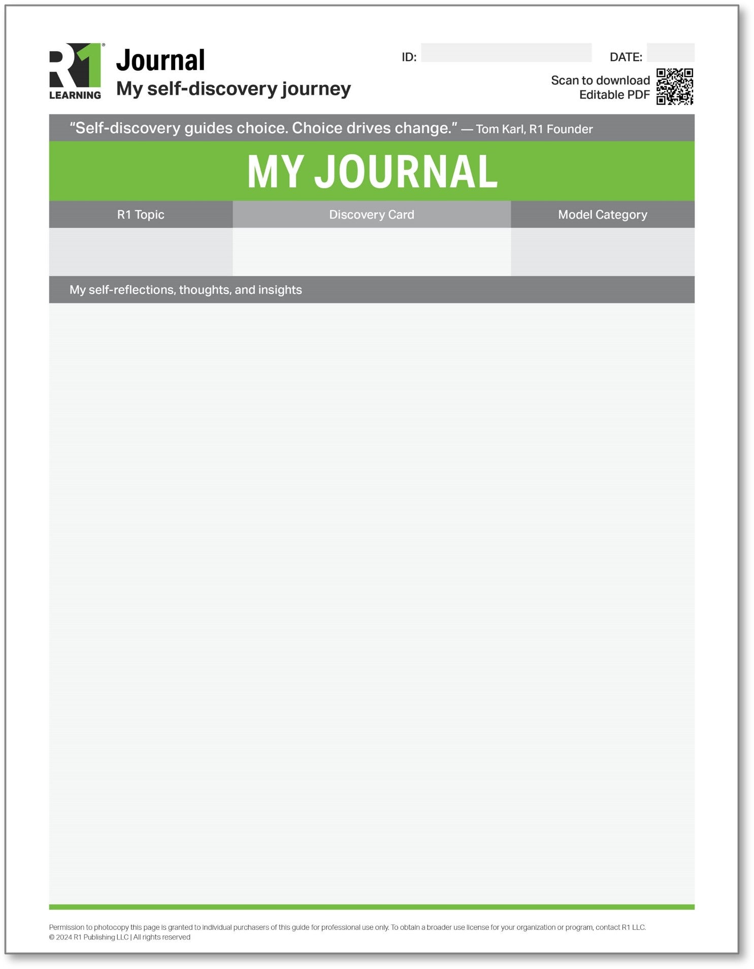 R1 Journal Worksheet (Spanish)