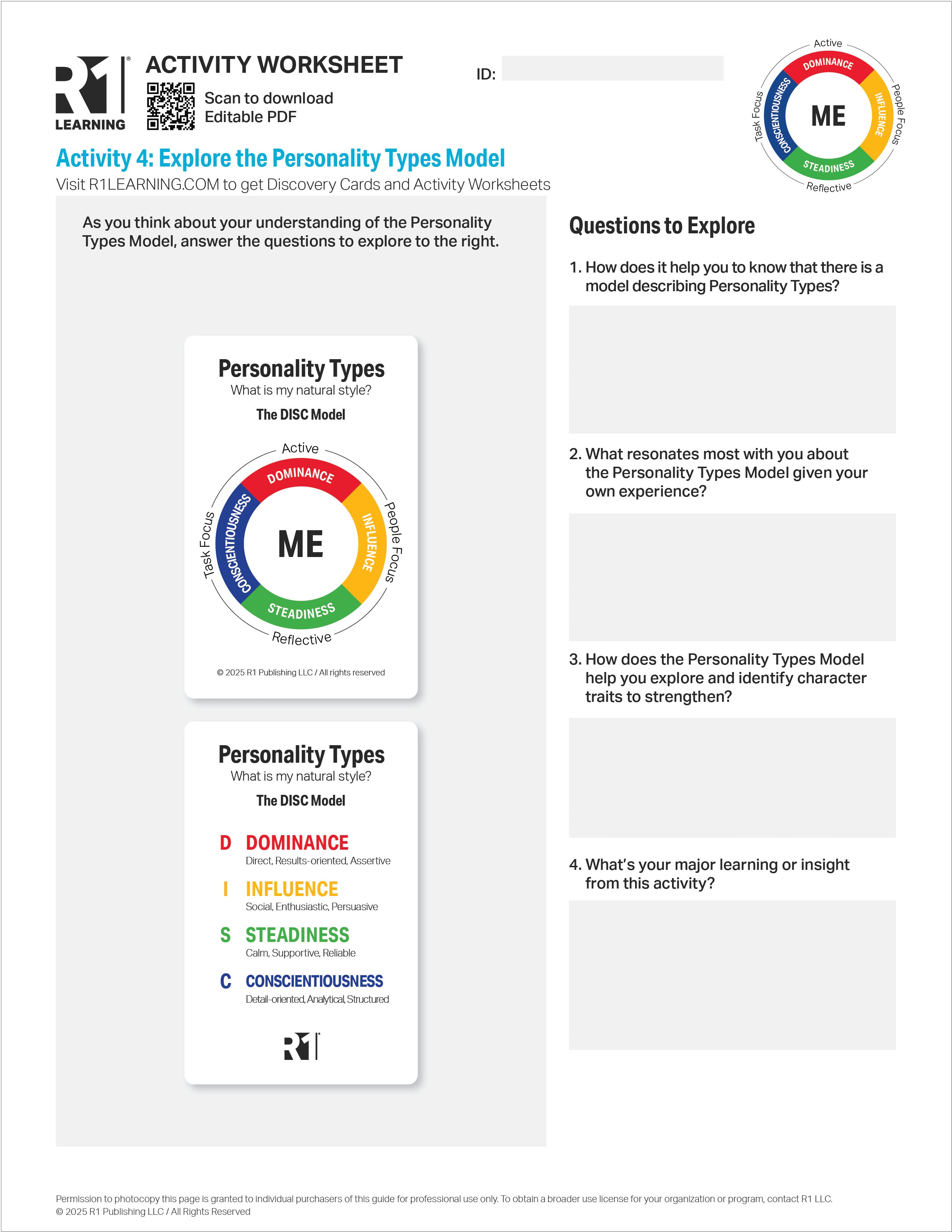 Personality Types Activity Worksheets