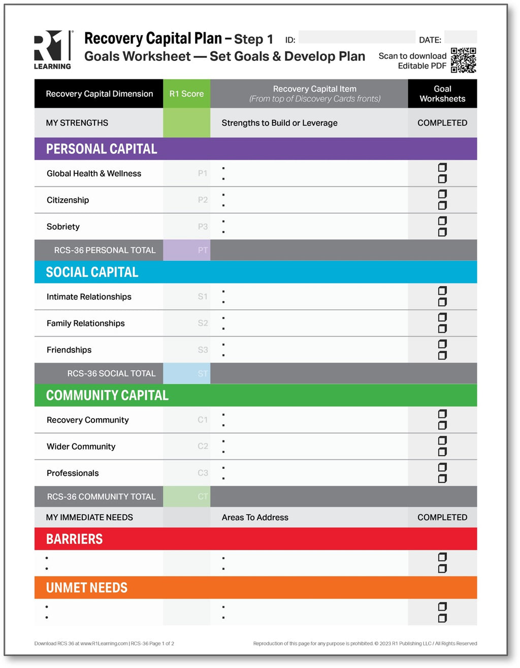 Recovery Capital Activity Worksheets