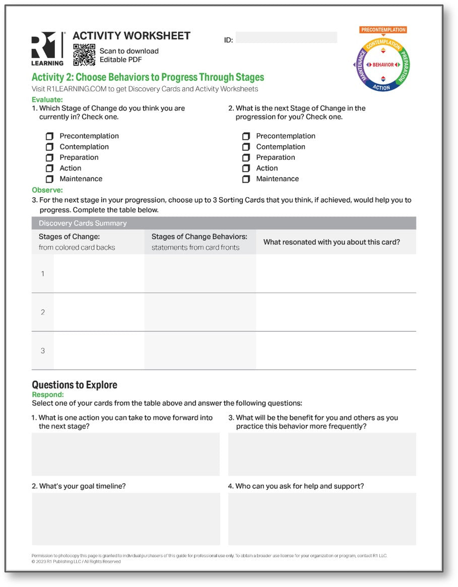 Stages of Change (START) Activity Worksheets (English)