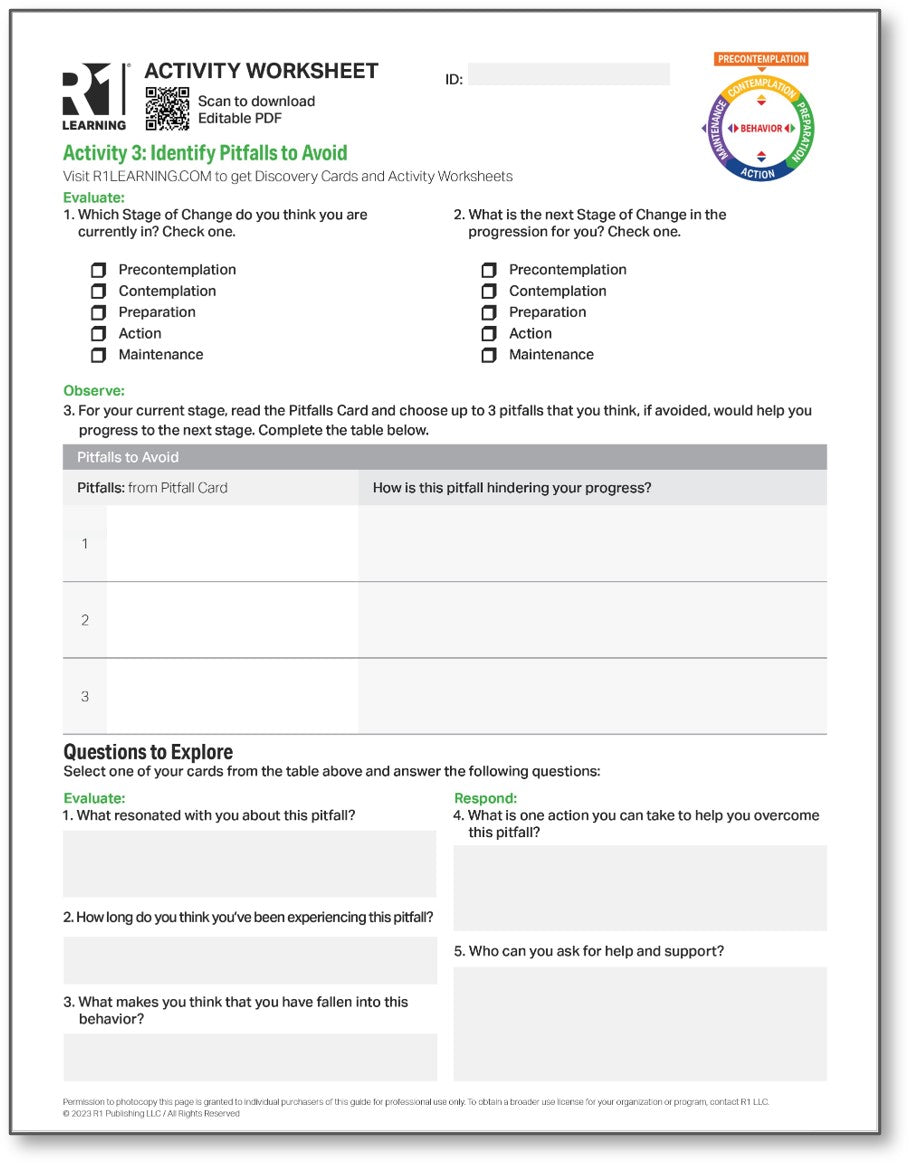 Stages of Change (START) Activity Worksheets (English)