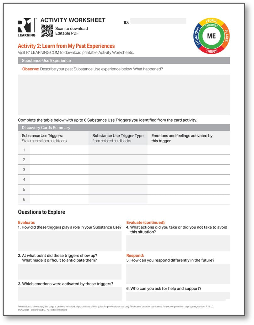 Substance Use (Relapse) Triggers Activity Worksheets (English)
