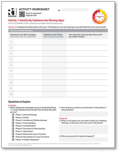 Substance Use (Relapse) Warning Signs Activity Worksheets