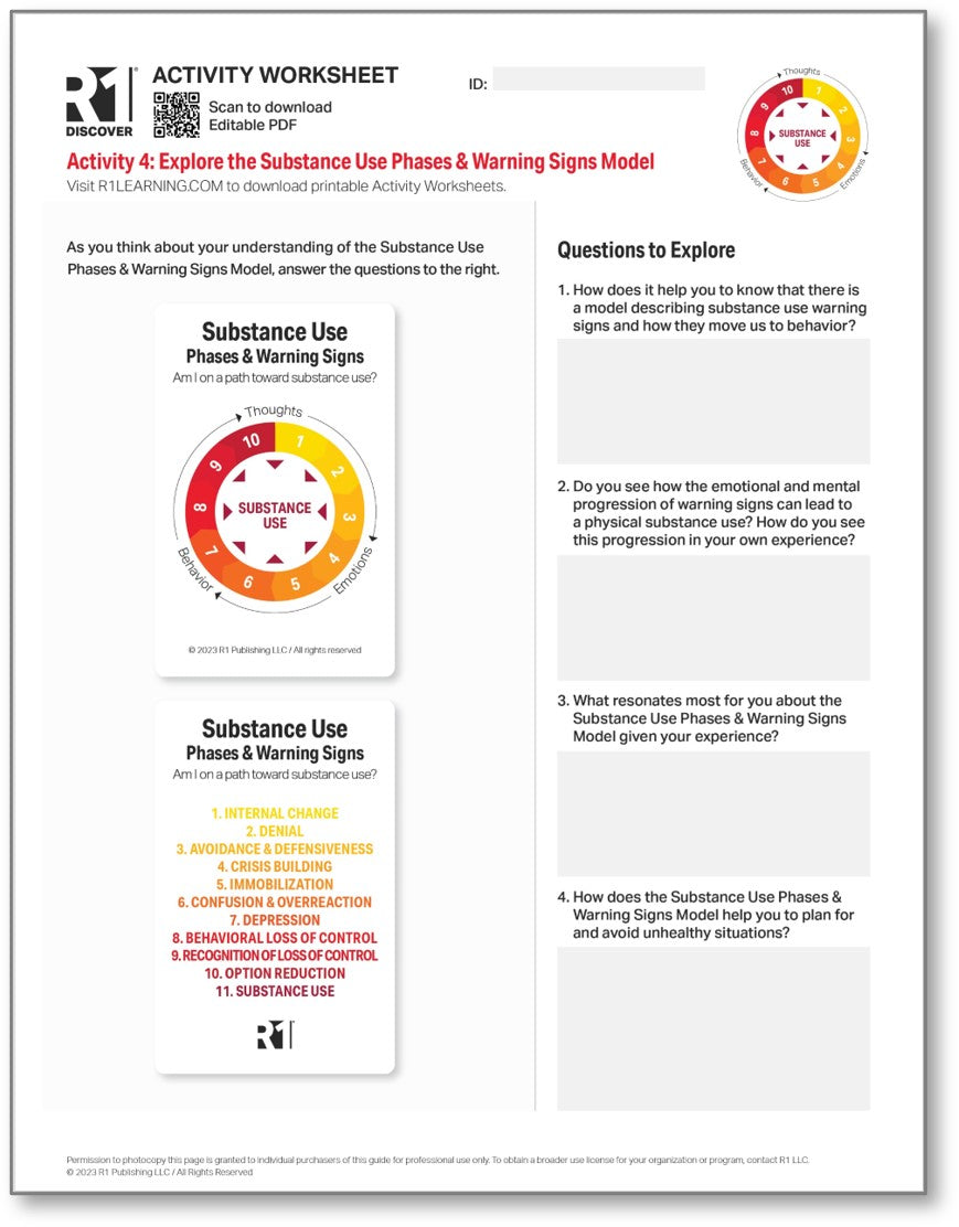 Substance Use (Relapse) Warning Signs Activity Worksheets