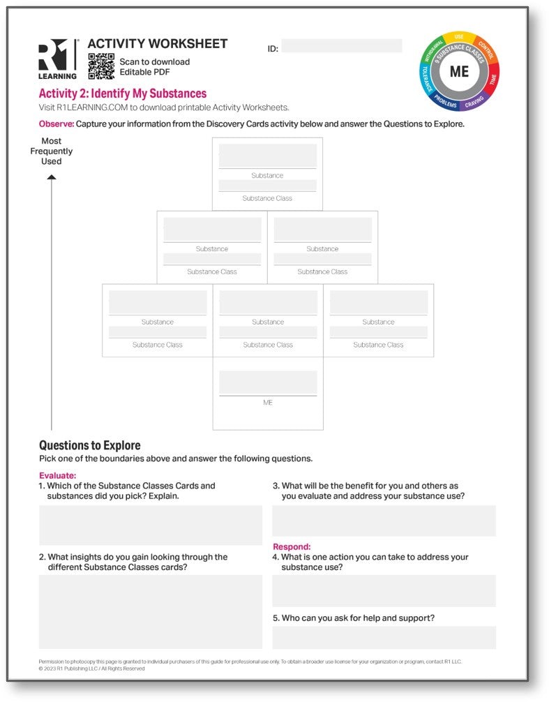 Substance Use Activity Worksheets