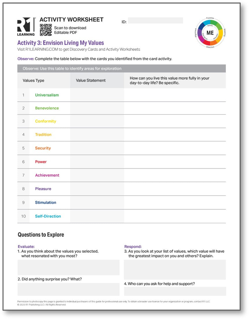 Values Activity Worksheets (English)