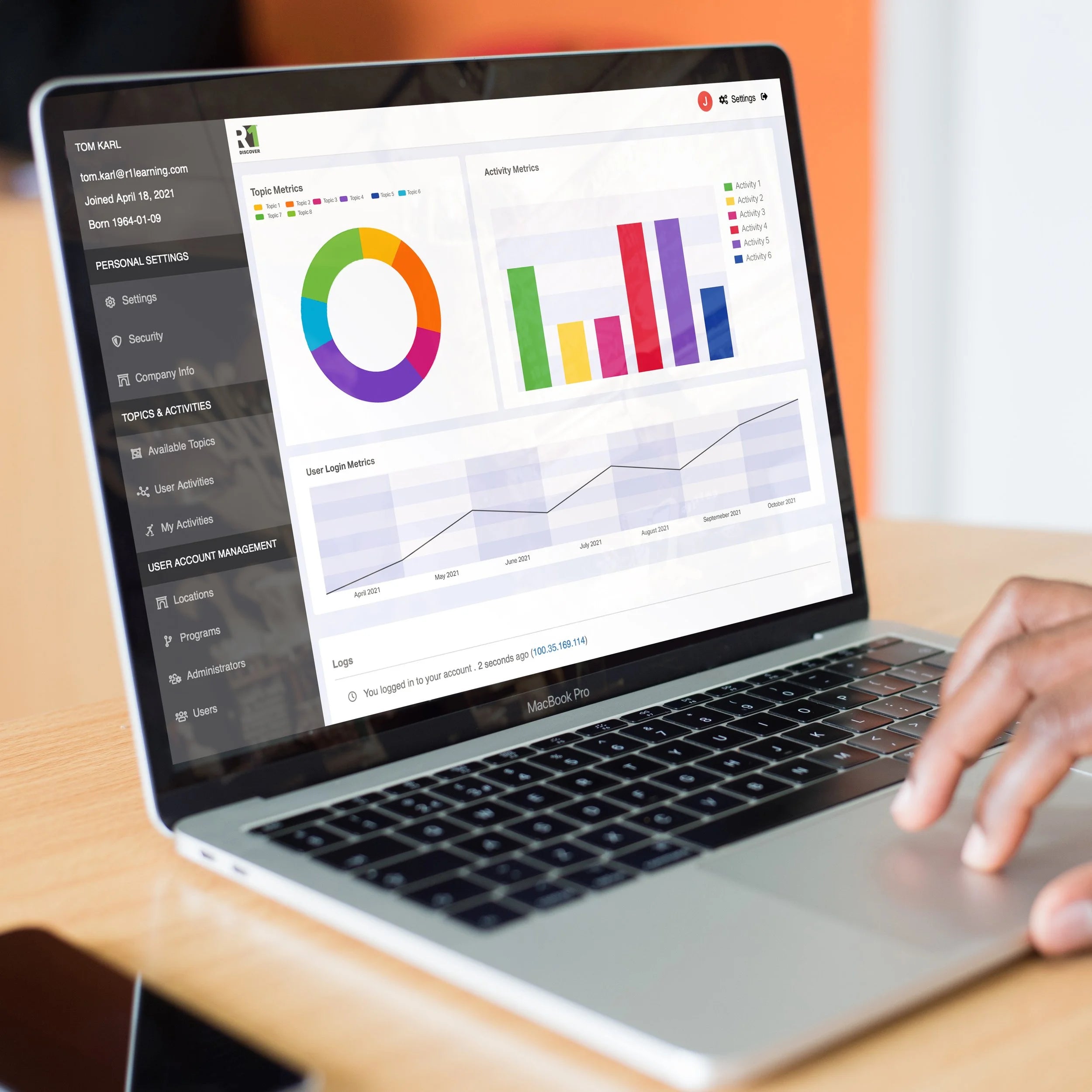 R1 Discover dashboard on a laptop